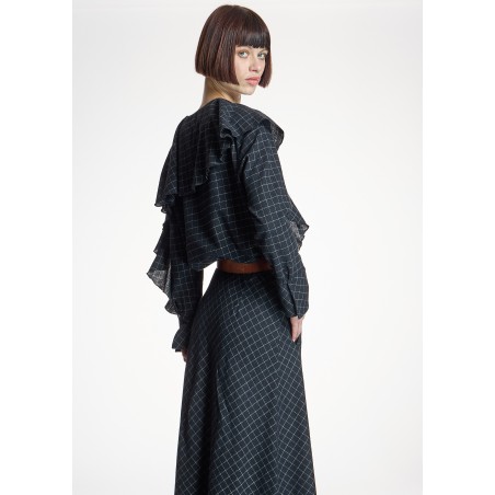 Blusa Gris Cuadros Con Volante