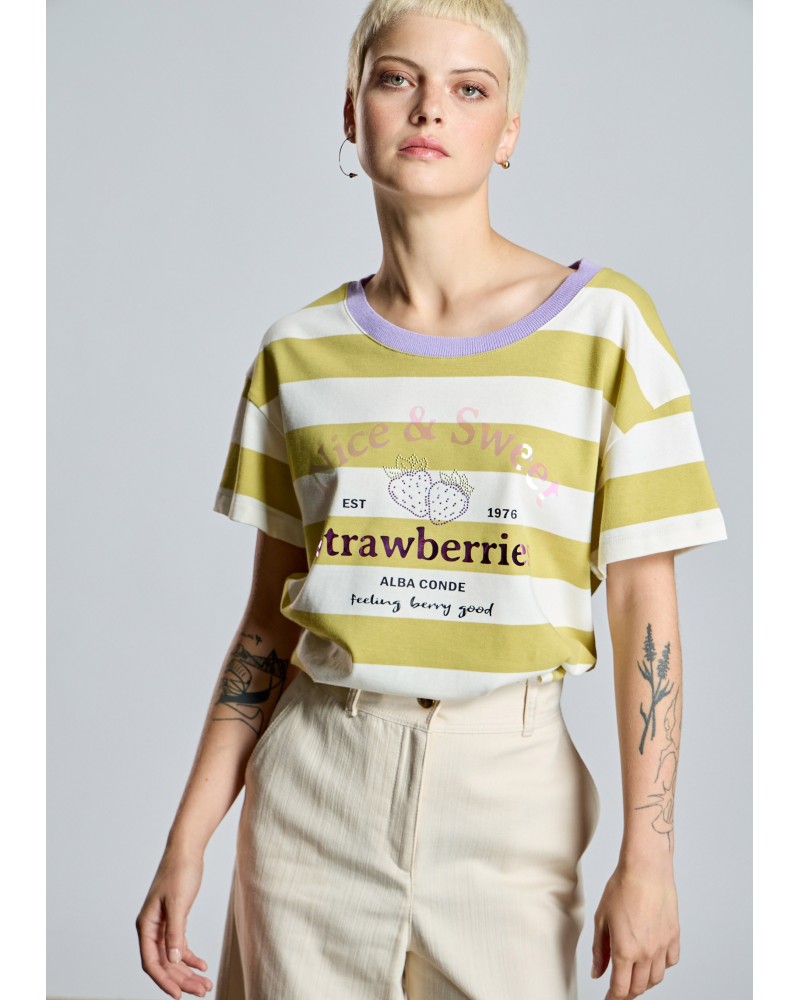 Camiseta Rayas Oliva y Lila