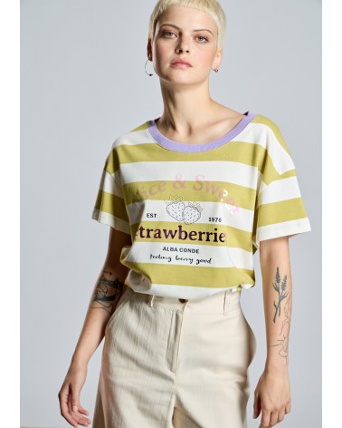 Camiseta Rayas Oliva y Lila