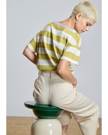 Camiseta Rayas Oliva y Lila
