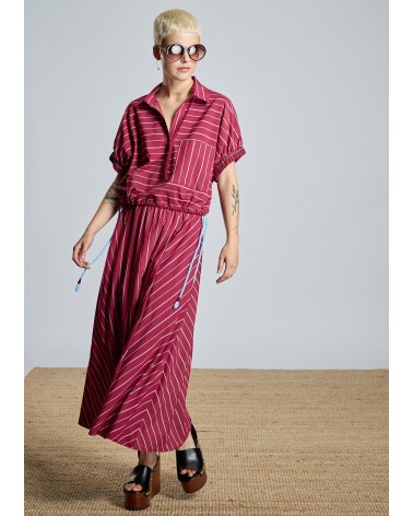 Falda Larga Rayas Granate