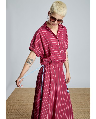 Falda Larga Rayas Granate