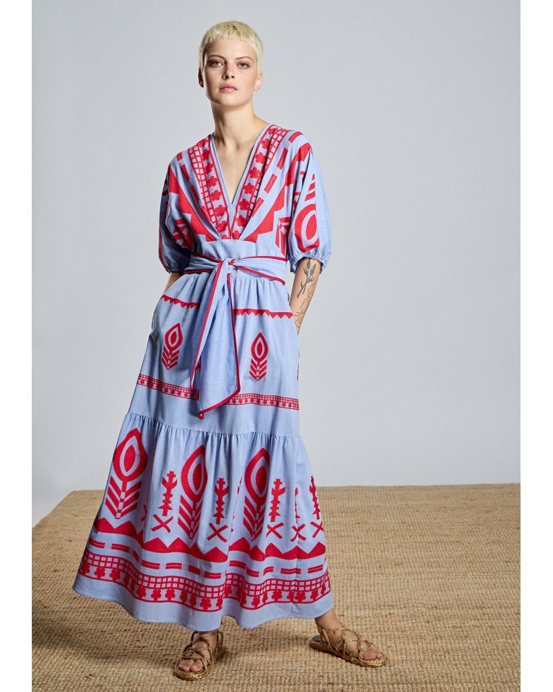 Vestido Étnico Azul Bordado