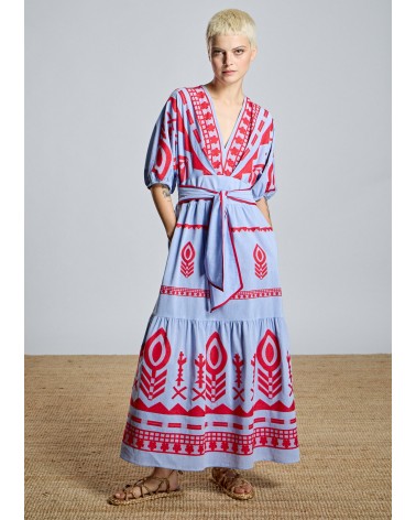 Vestido Étnico Azul Bordado