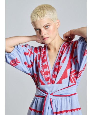 Vestido Étnico Azul Bordado