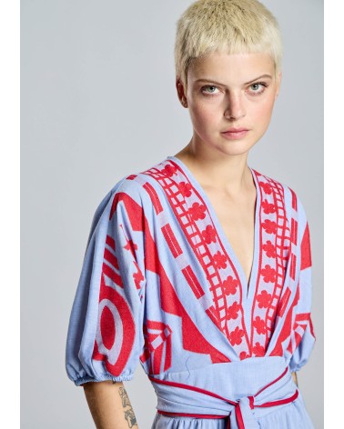 Vestido Étnico Azul Bordado