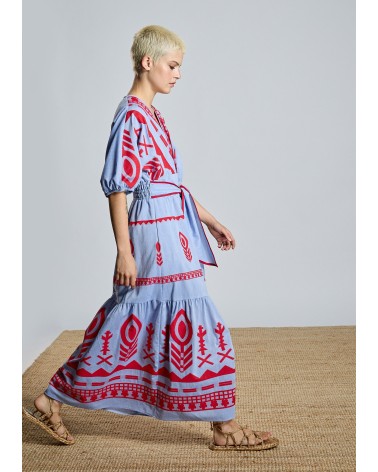 Vestido Étnico Azul Bordado