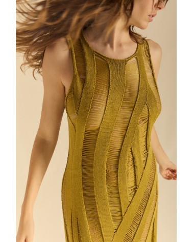 Vestido Desagujado Tropical Oliva