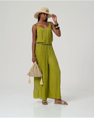 Pantalón Verde Recto Detalle Calado