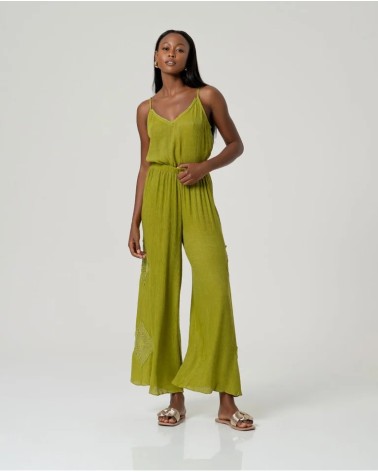 Pantalón Verde Recto Detalle Calado