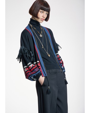 Chaqueta De Punto Étnica Flecos