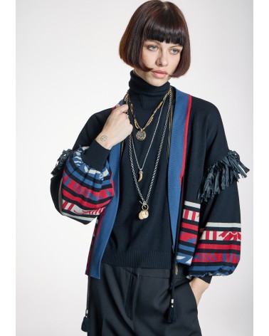 Chaqueta De Punto Étnica Flecos