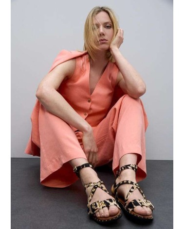 Sandalia Plana Tiras Leopardo