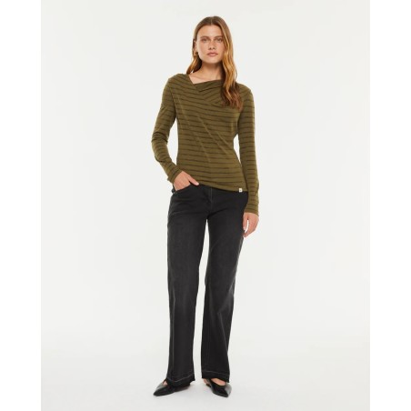 Camiseta Kaki Rayas Lúrex