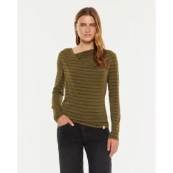 Camiseta Kaki Rayas Lúrex