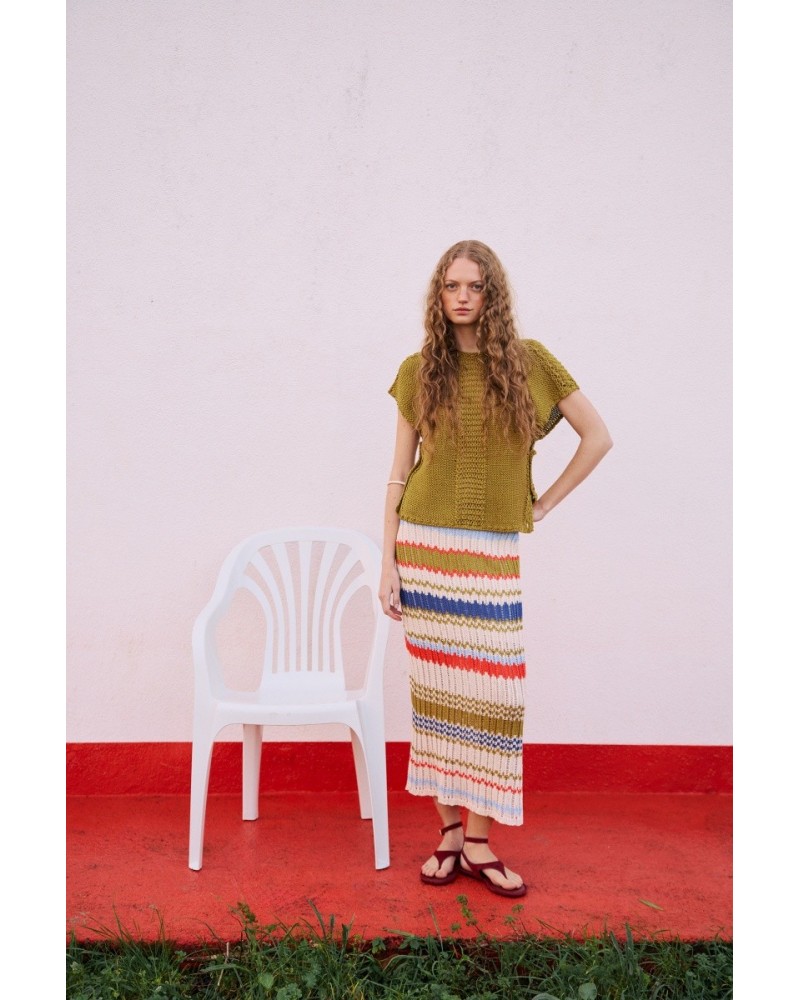 Falda Listado Desagujado Multicolor
