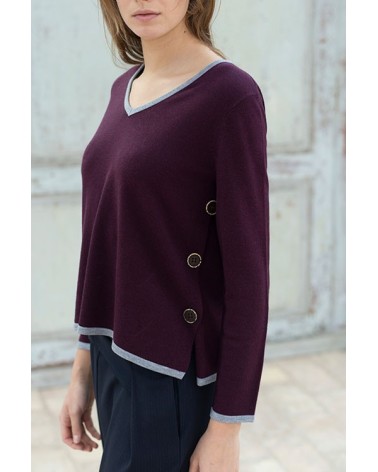 Jersey Burdeos Vivo Gris y Botones