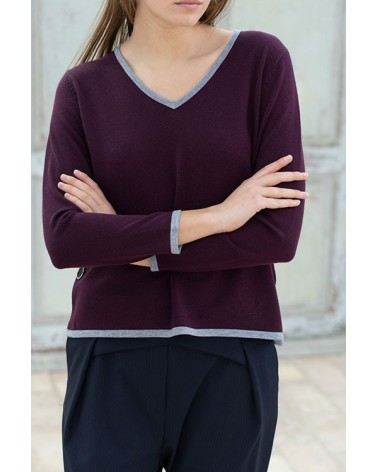 Jersey Burdeos Vivo Gris y Botones