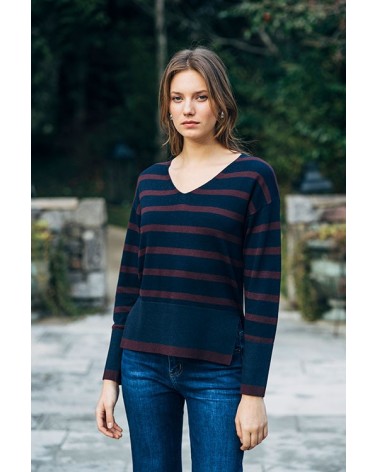 Jersey Pico Marino Con Rayas Burdeos