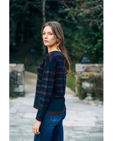 Jersey Pico Marino Con Rayas Burdeos