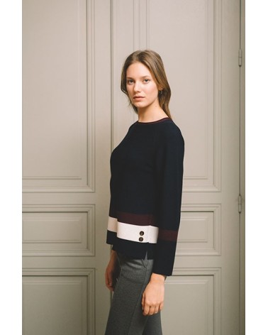 Jersey Marino Con Franjas Burdeos y Crudo.