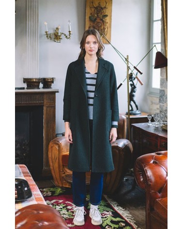 Abrigo Verde Lago Con Bolsillos