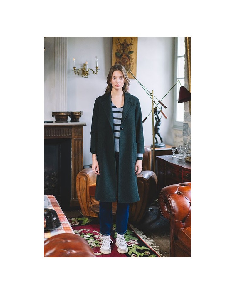 Abrigo Verde Lago Con Bolsillos