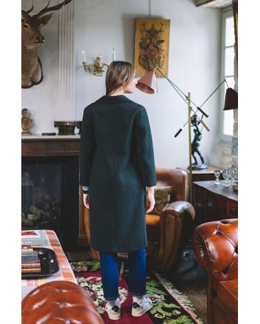 Abrigo Verde Lago Con Bolsillos