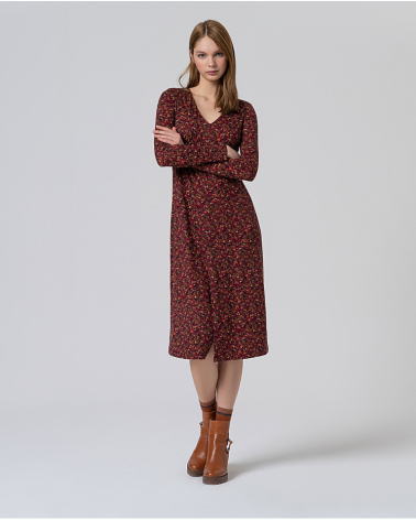 Vestido Midi Floral Burdeos