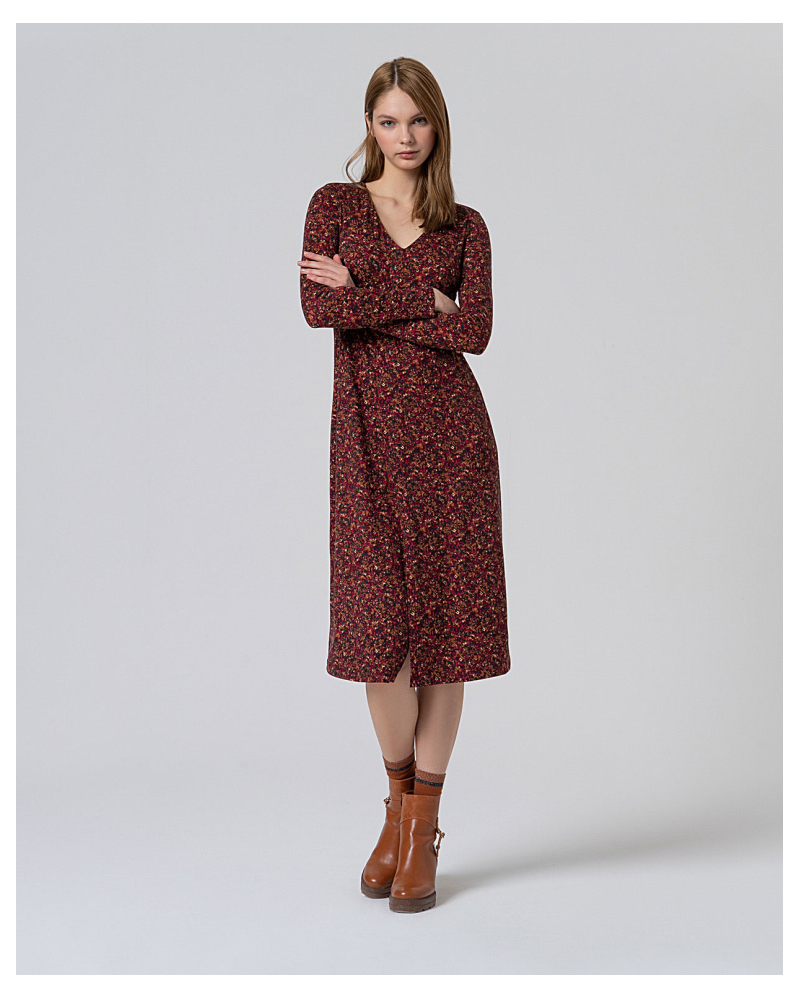 Vestido Midi Floral Burdeos