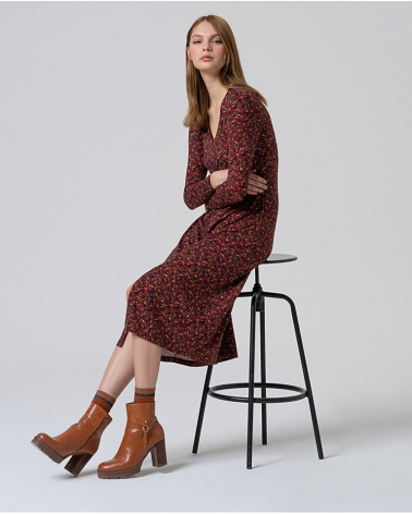 Vestido Midi Floral Burdeos