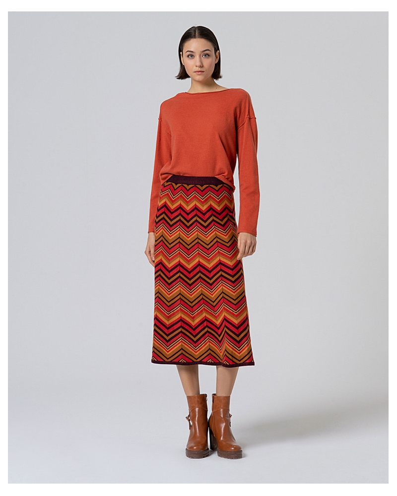 Falda Midi Zigzag Lúrex Granate