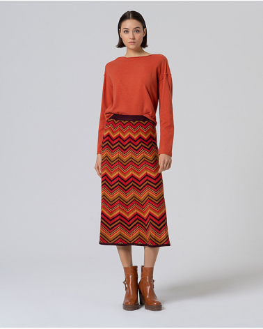 Falda Midi Zigzag Lúrex Granate