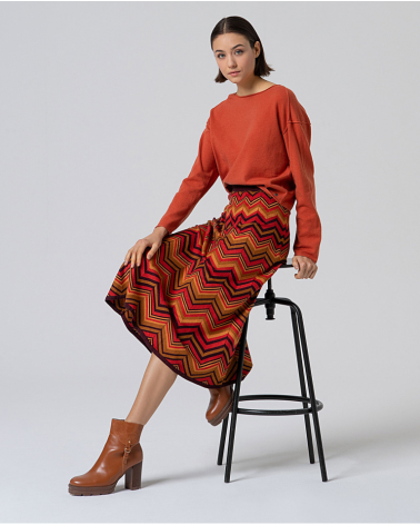 Falda Midi Zigzag Lúrex Granate