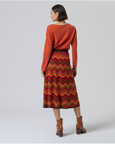 Falda Midi Zigzag Lúrex Granate