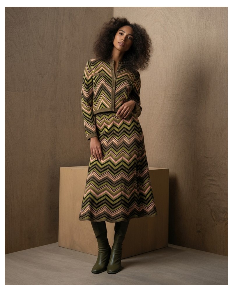 Falda Midi Zigzag Lúrex Verde