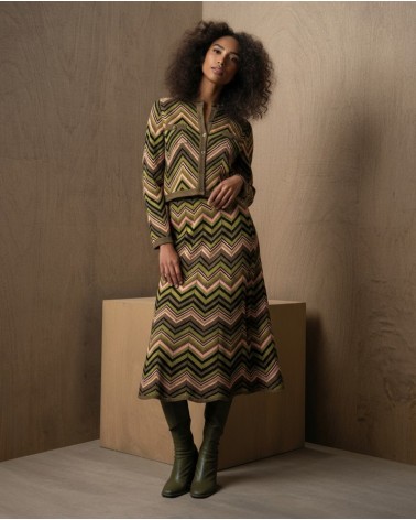 Falda Midi Zigzag Lúrex Verde