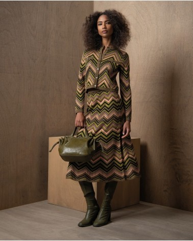 Falda Midi Zigzag Lúrex Verde