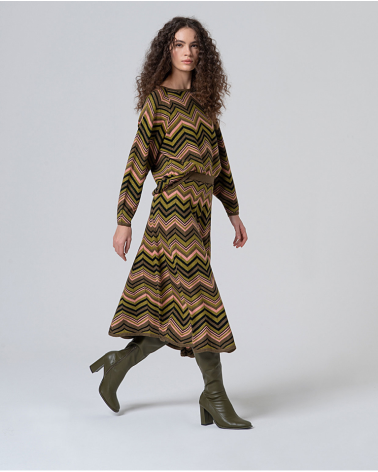 Falda Midi Zigzag Lúrex Verde