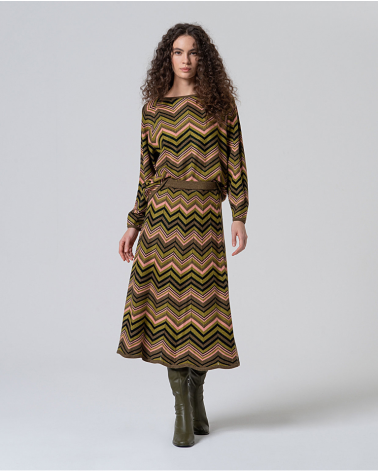 Falda Midi Zigzag Lúrex Verde