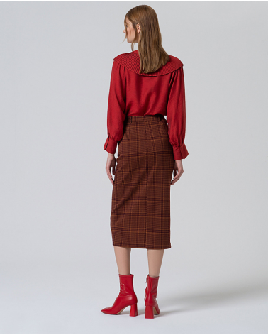 Falda Lápiz Cuadros Teja