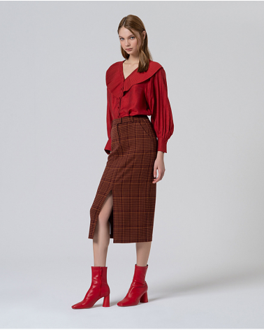 Falda Lápiz Cuadros Teja