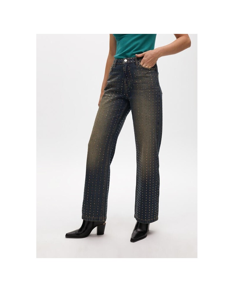 Vaquero Desgastado Con Brillantes En Color Cobre