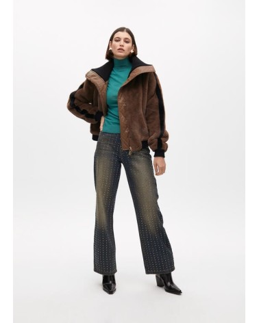 Vaquero Desgastado Con Brillantes En Color Cobre