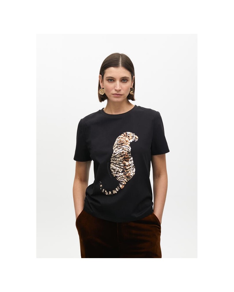 Camiseta Negra Tigre Lentejuelas
