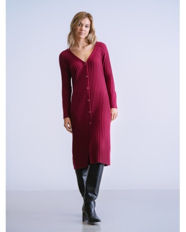 Vestido Midi Acanalado Fucsia