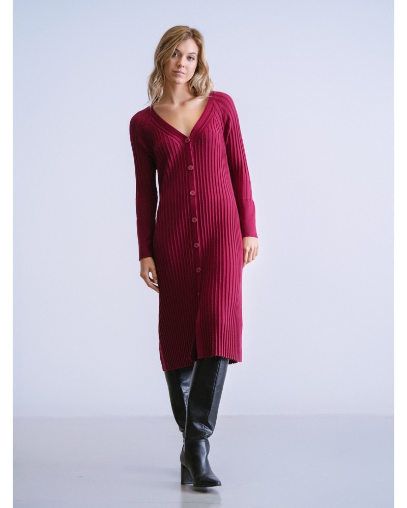 Vestido Midi Acanalado Fucsia