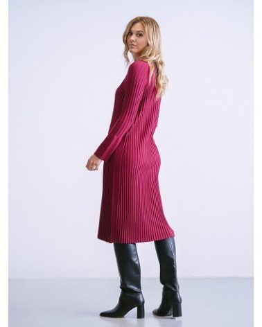 Vestido Midi Acanalado Fucsia