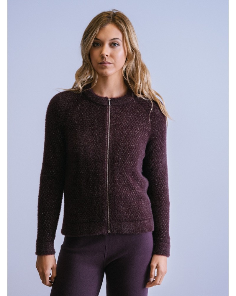 Chaqueta Bomber Peluche Lúrex Berenjena